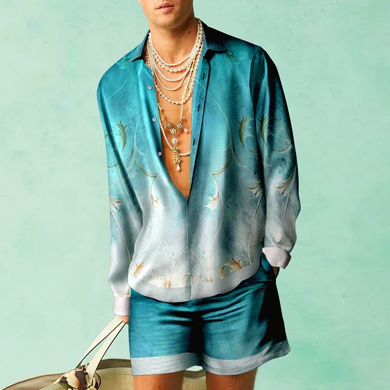 Trendiges Hawaii-Set mit Seidenoptik für Herren – Fabio