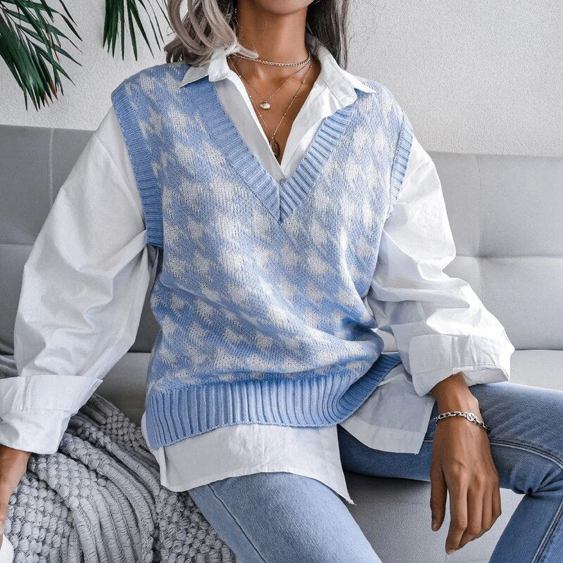 Damen Kariertes Strickwesten-Top – Yara