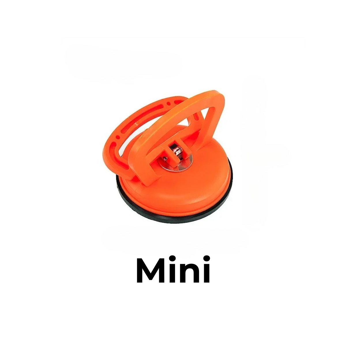 Oranger Mini-Dellenabzieher mit Saugnapf, Klappgriff und sichtbarem Metallmechanismus vor weißem Hintergrund.