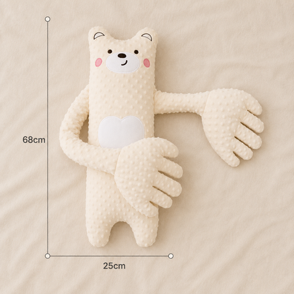DreamBuddy cremefarbenes Bären-Kuscheltier aus Polyester von oben mit Maßangaben