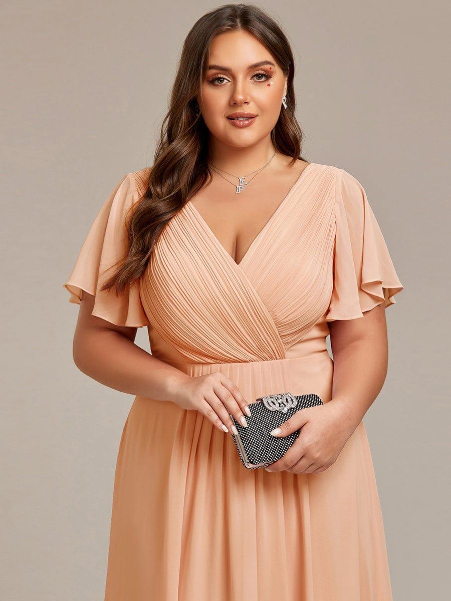 Chiffon Hoch-Tief Hochzeitsgastkleid mit V-Ausschnitt und kurzen Ärmeln 141