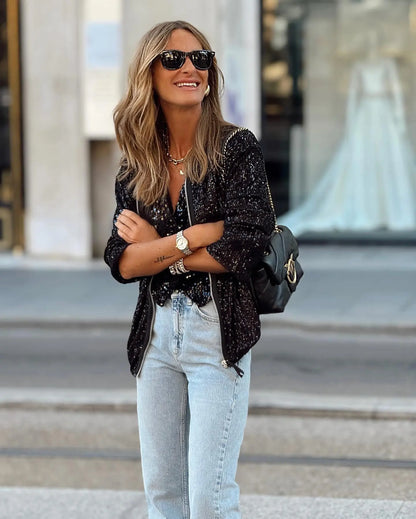 Herbstliche Trendige Damen Paillettenblazer für Events – Soraya