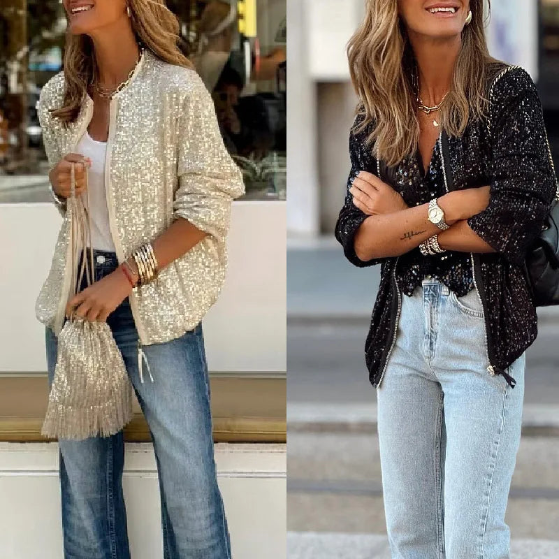 Herbstliche Trendige Damen Paillettenblazer für Events – Soraya