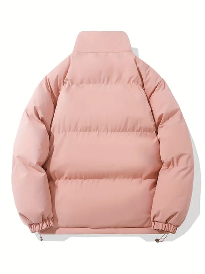 Rosa Daunenjacke mit Kapuze, klassisches Design, warm, Wintermode, Unisex, Emerson.