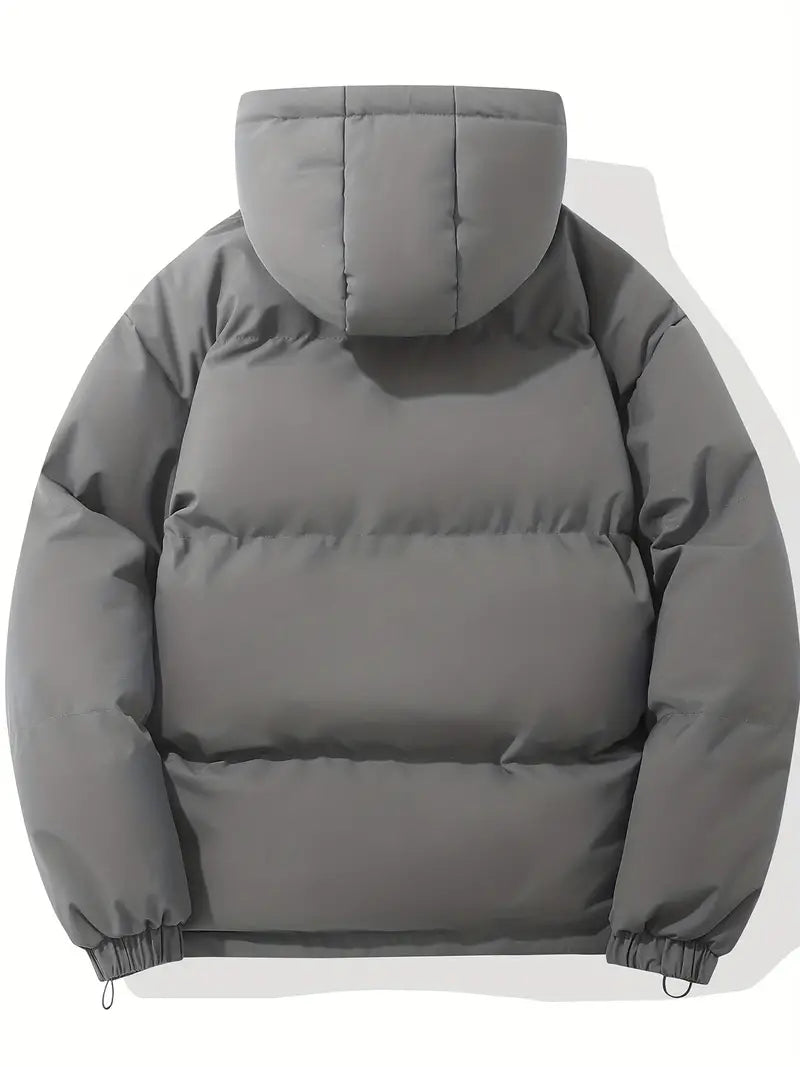 Graue Kapuzenjacke, warm, klassisches Design, Wintermode, Unisex, Emerson, Daunenoptik.