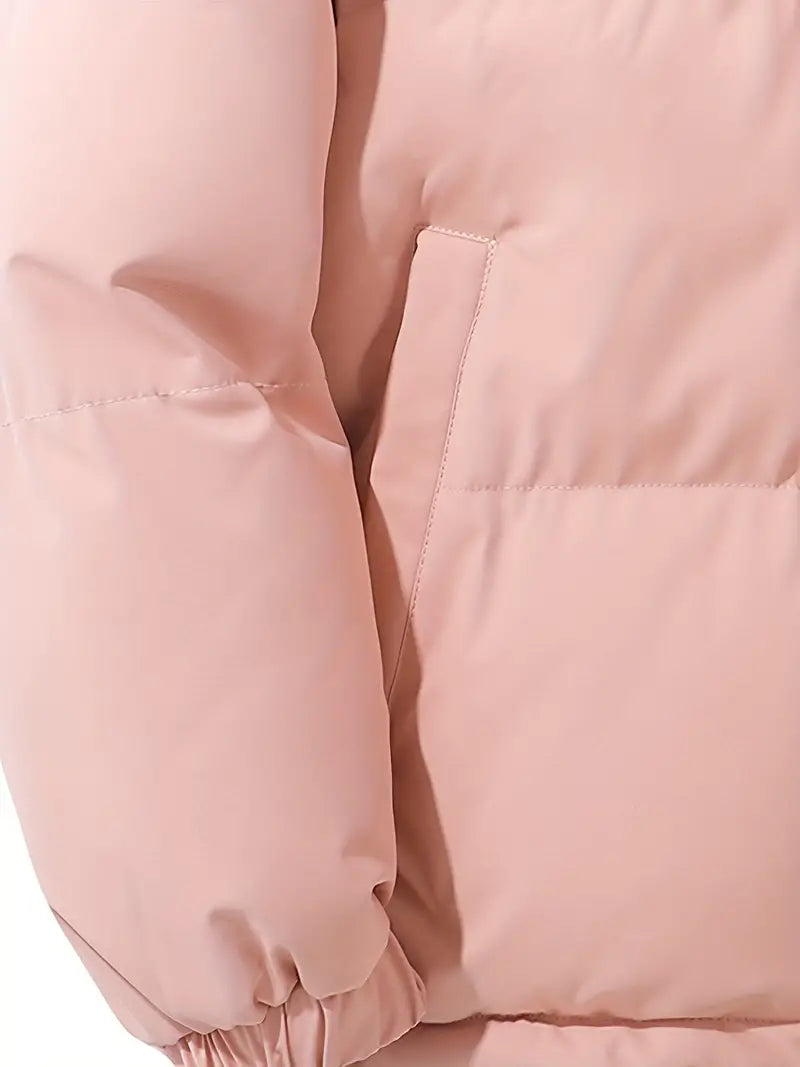 Warme rosa Kapuzenjacke, klassisches Design, Damenmode, Winterbekleidung, Emerson.