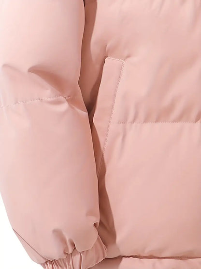 Warme rosa Kapuzenjacke, klassisches Design, Damenmode, Winterbekleidung, Emerson.