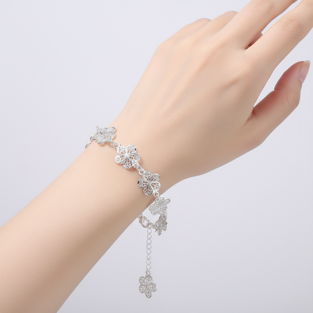 Filigranes Silberarmband - FlowerCuff 