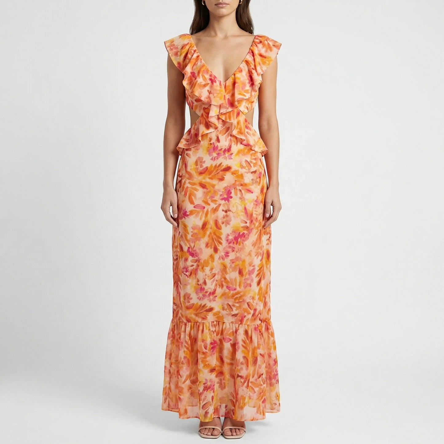 Florales Maxikleid Mit V-Ausschnitt - Kathy