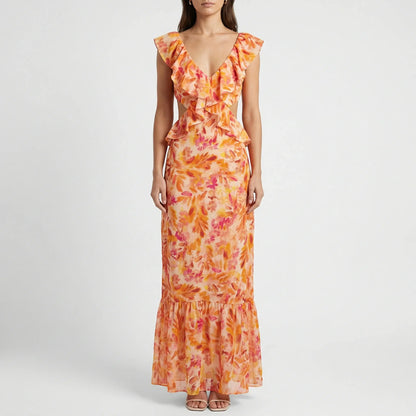 Florales Maxikleid Mit V-Ausschnitt - Kathy