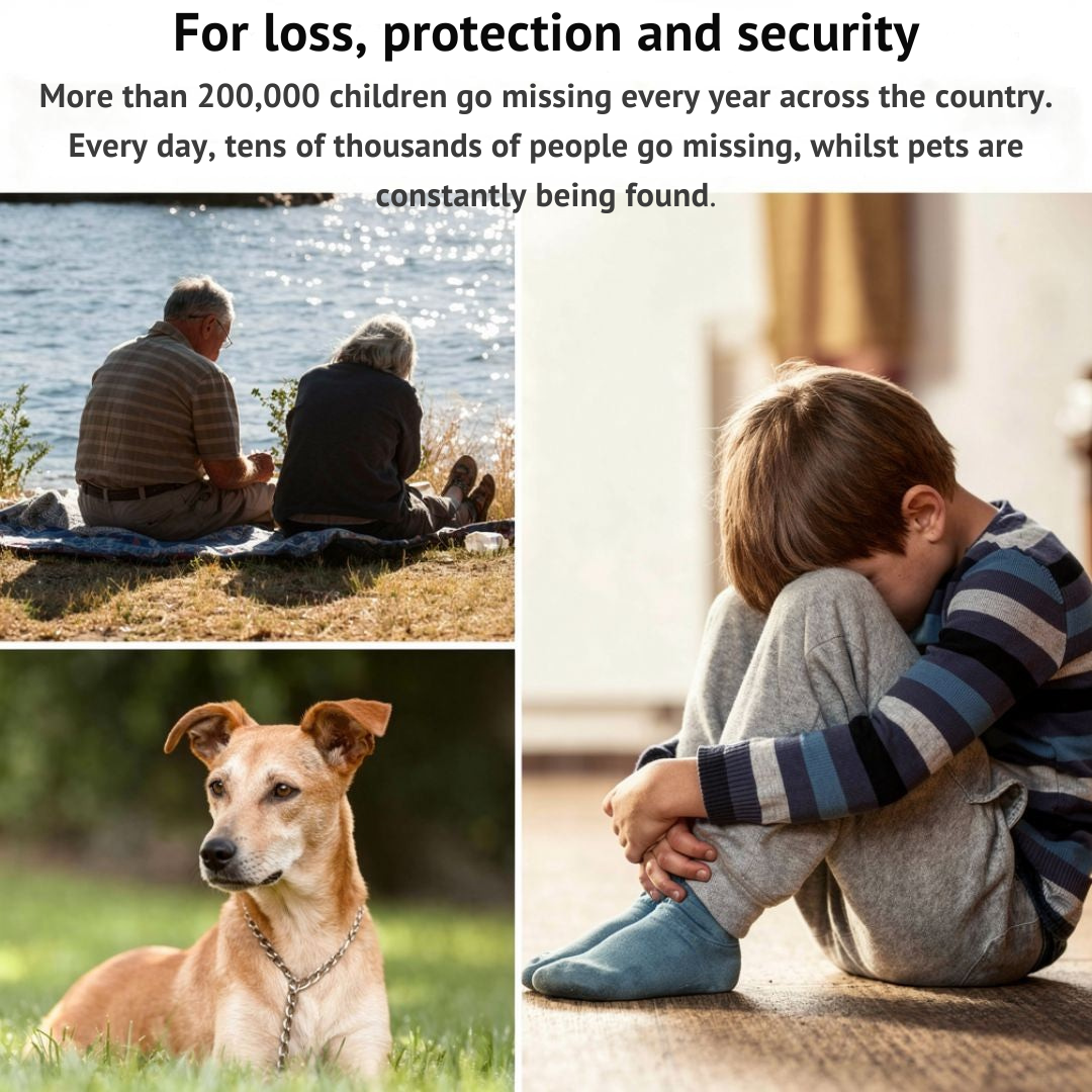 Detail: Collage mit Senioren am Wasser, einem Hund und einem Kind als Hinweis auf Schutz und Sicherheit.
