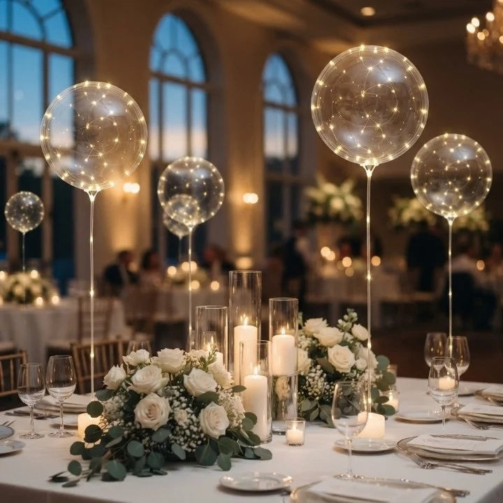 Leuchtballons als Tischdeko, detail.