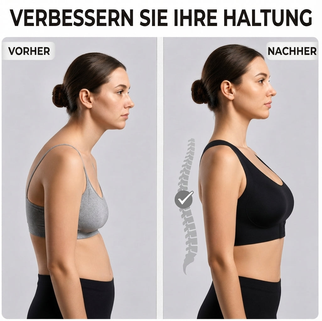 BH zur Haltungskorrektur in Schwarz als Vorher-Nachher-Seitenansicht