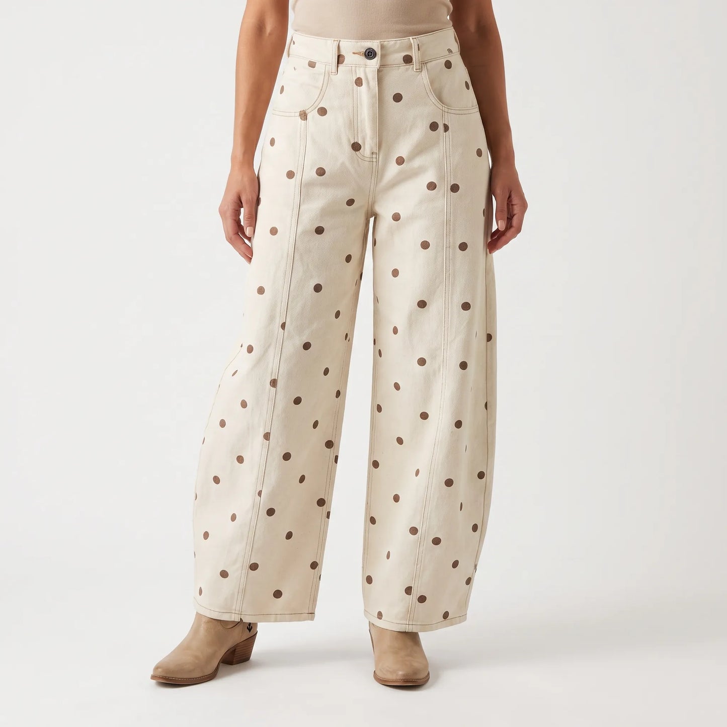 Gepunktete Barrel-Hose mit hohem Bund - Shawna