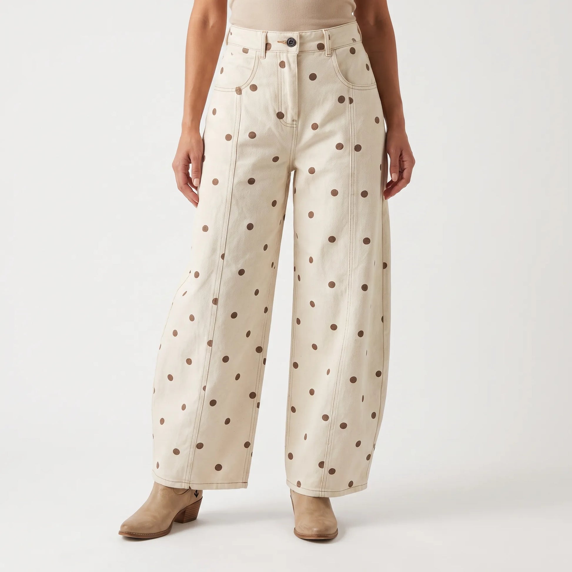 Gepunktete Barrel-Hose mit hohem Bund - Shawna