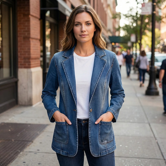 Gestructureerde Jeansblazer Met Revers Kraag - Rochelle
