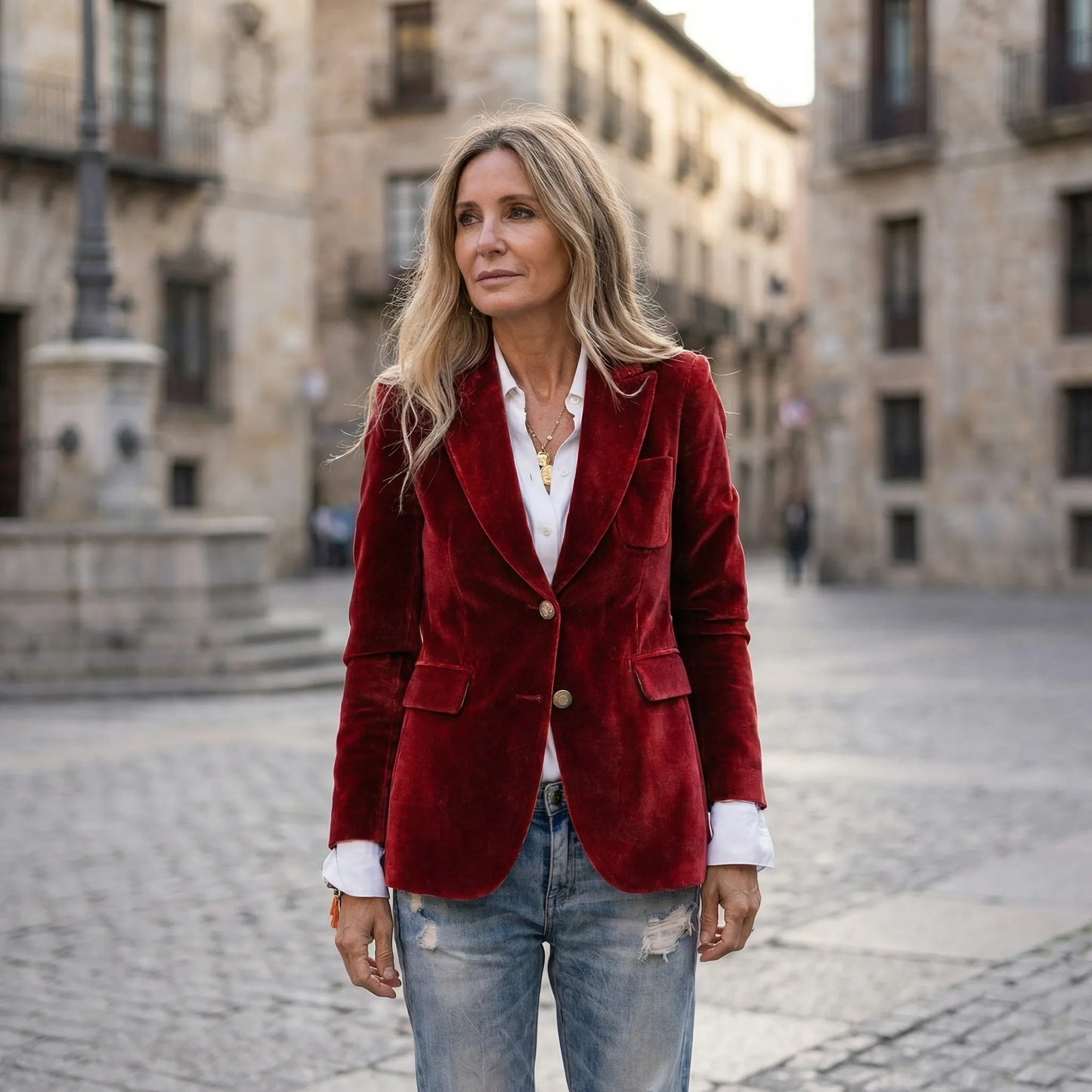Getailleerde Fluwelen Blazer Met Gouden Knopen - Tamara