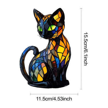 Freigestellte Katzenfigur im Mosaikdesign mit eingezeichneten Maßangaben für Höhe und Breite 7
