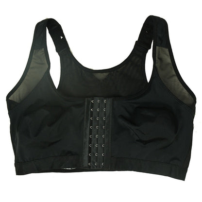 Schwarzer Sport-BH mit Hakenverschluss, atmungsaktiv, Damen-Fitnessbekleidung.