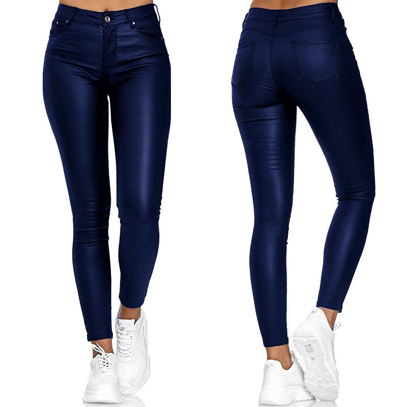 Leder-Stretchhose mit hohem Bund – Raffaela