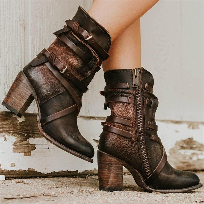 Leren Damen Stiefeletten mit Orthopädischem Absatz – Chiara