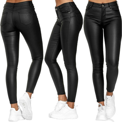 Leder-Stretchhose mit hohem Bund – Raffaela