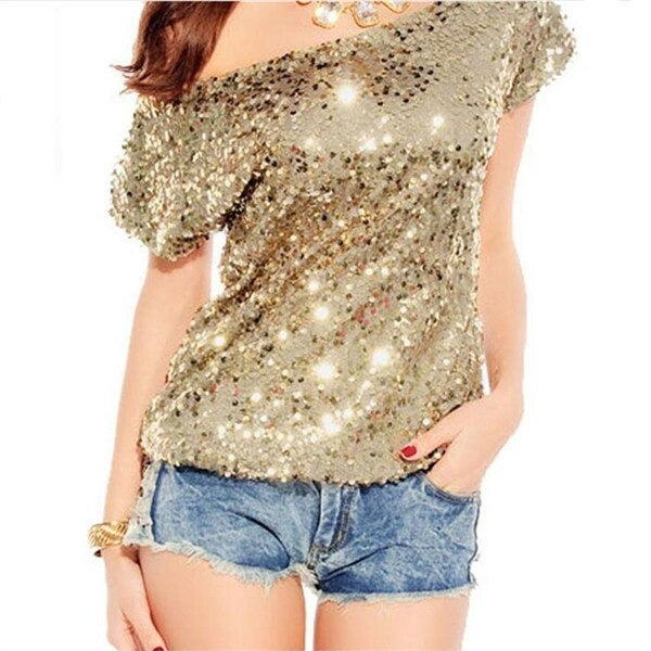 Trendiges Schulter-T-Shirt mit Pailletten für Sommernächte - GlamGlanz