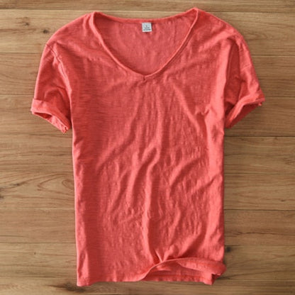 Herren V-Ausschnitt Leinen Shirt – Luca
