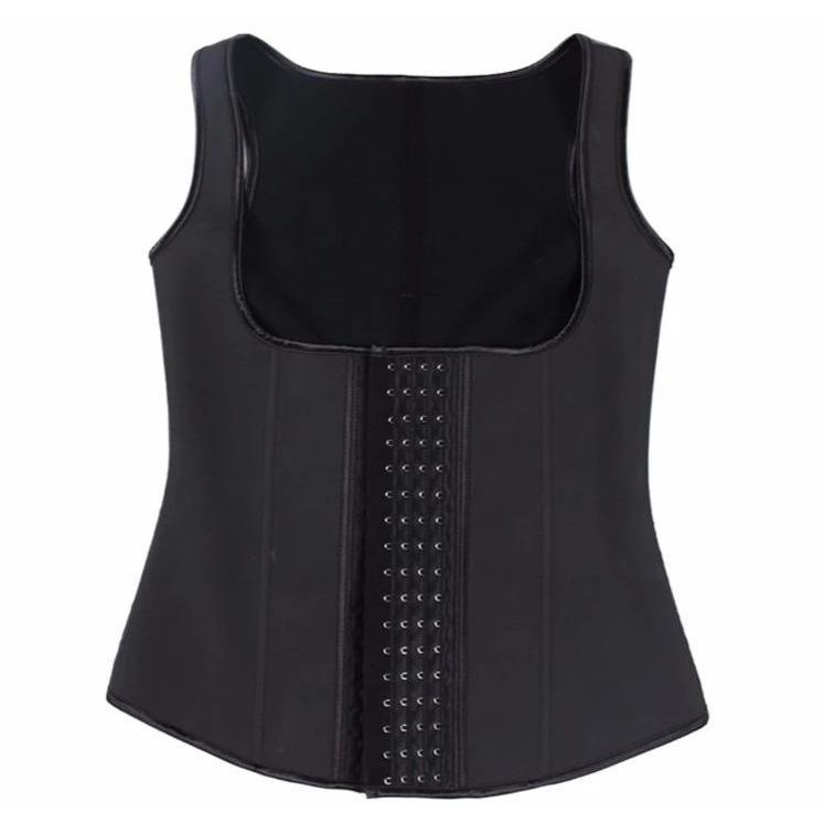 Schwarzes Neopren-Taillenmieder für Damen, formend, mit Hakenverschluss, Fitnessbekleidung.