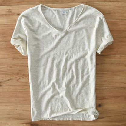 Herren V-Ausschnitt Leinen Shirt – Luca