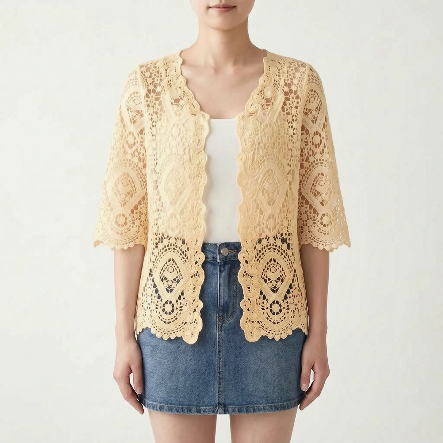Häkelstrickjacke Mit Offener Front -  Margie