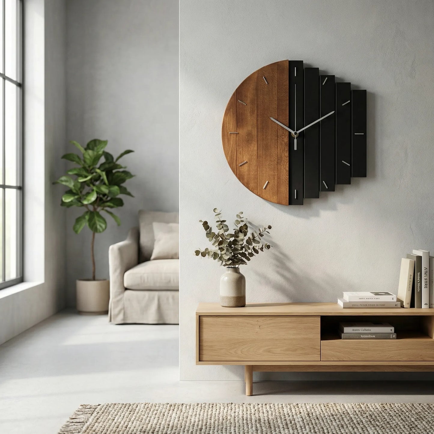 Halbrunde Wanduhr Im Lamellen-Design - Timbera
