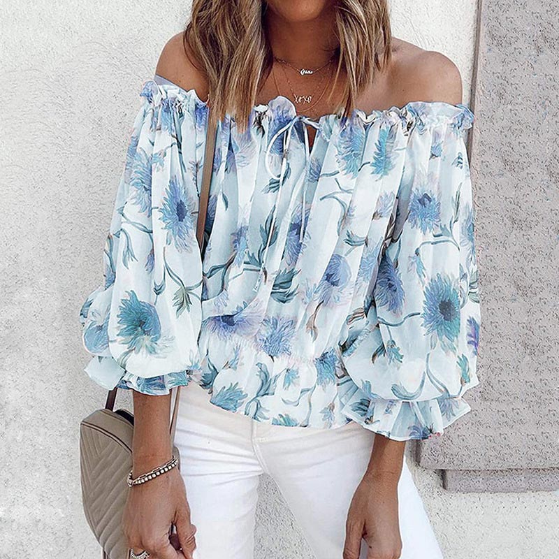 Geblümte Damen Chiffon-Bluse mit Rüschenärmeln – Herbstzauber Elvira