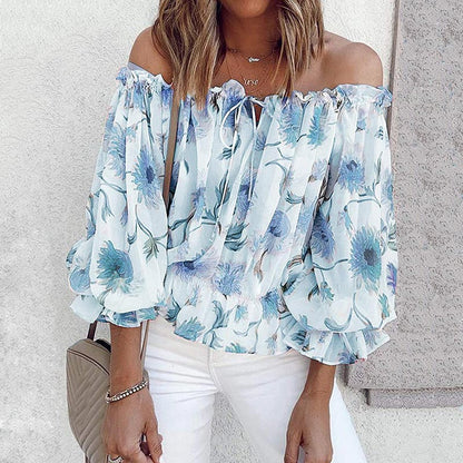 Geblümte Damen Chiffon-Bluse mit Rüschenärmeln – Herbstzauber Elvira