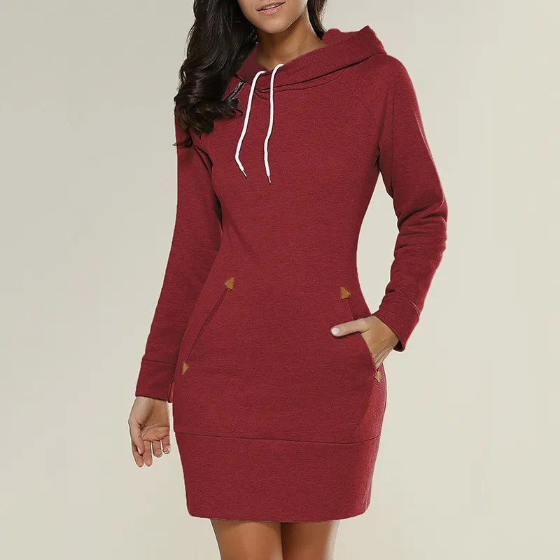 Herbstliches Kapuzen-Sweatkleid mit Taschen – Isabella