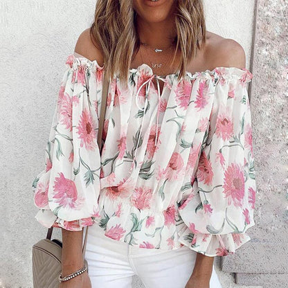 Geblümte Damen Chiffon-Bluse mit Rüschenärmeln – Herbstzauber Elvira