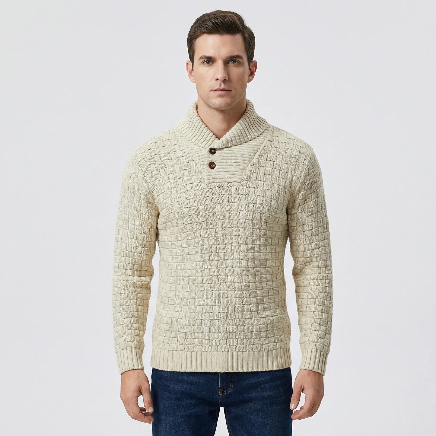 Herrenpullover Mit Schalkragen Und Strickmuster - Lenny