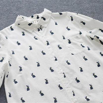 Herbstliches Shirtkleid mit Hasenprint und Reverskragen – Elina