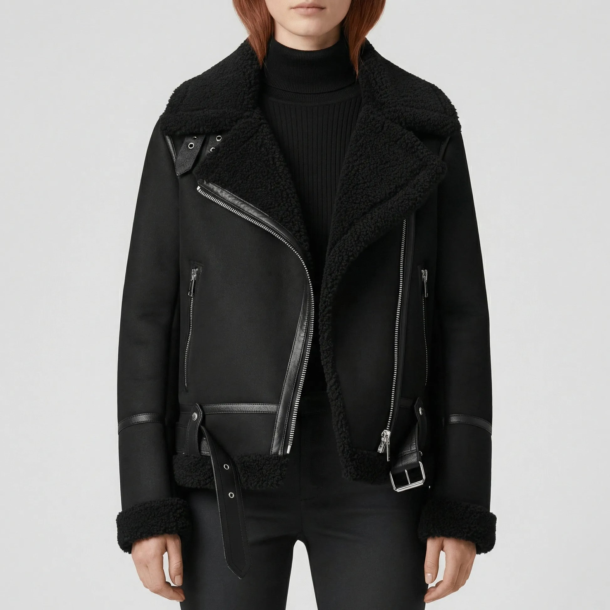 Klassische Lammfell-Inspirierte Jacke - Sophie