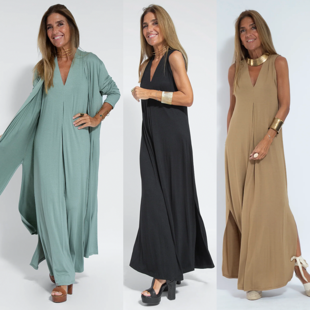 Zweiteiliges Herbstliches Schlankmachendes Kleid mit Weste – Loreen