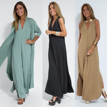 Zweiteiliges Herbstliches Schlankmachendes Kleid mit Weste – Loreen