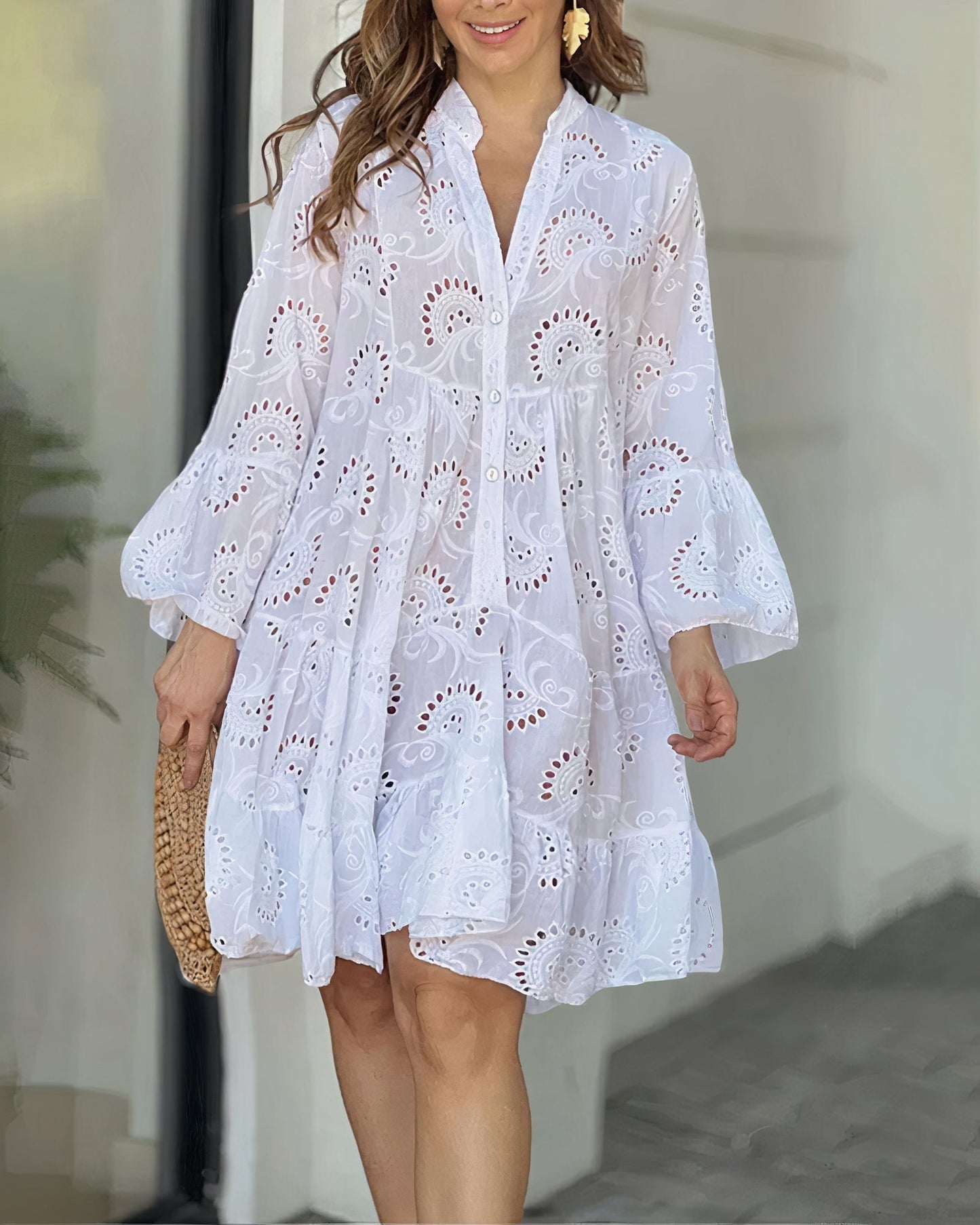 Gemütliches Herbstkleid mit Kragen und V-Ausschnitt – Sarah