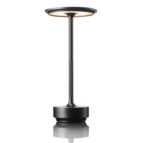 Schwarze LED-Tischlampe, modernes Design, Metall, energiesparend, ideal für Büro oder Wohnzimmer.