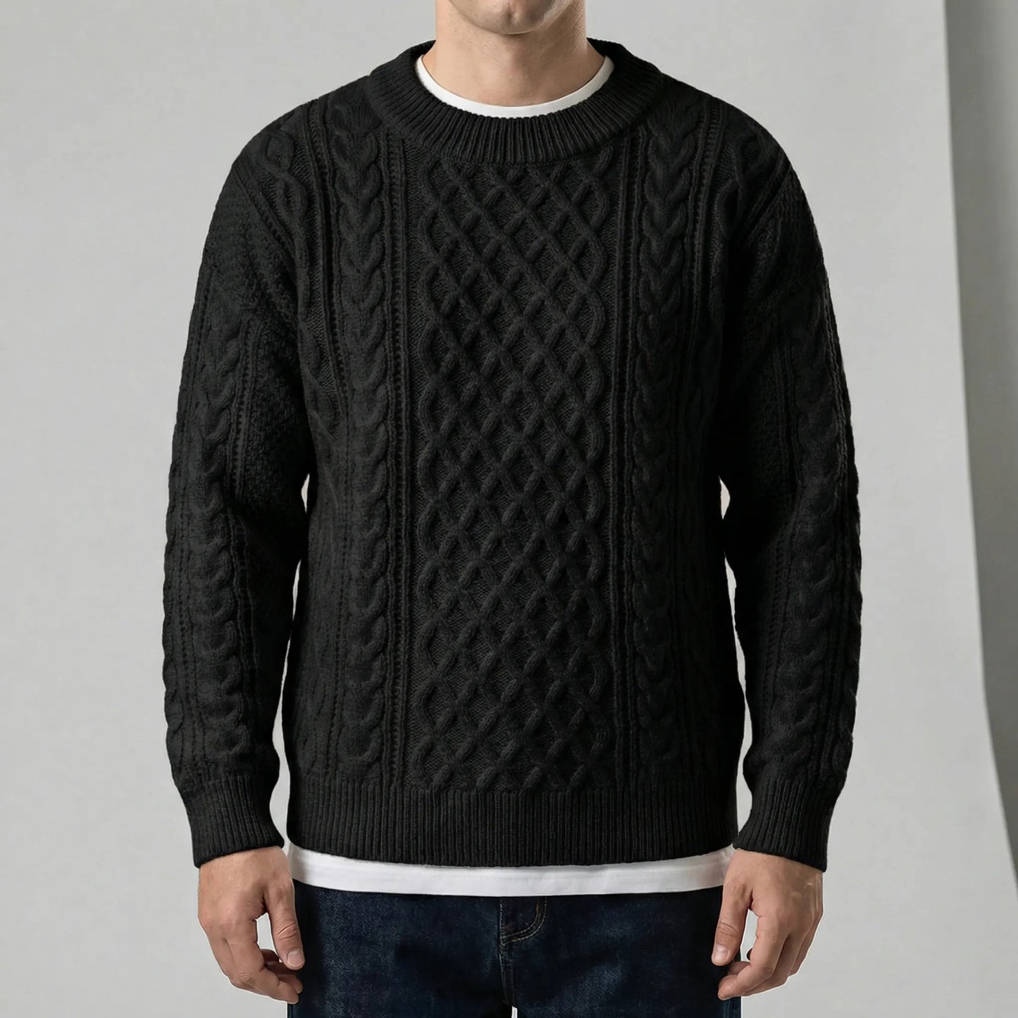 Langarm-Zopfmuster-Pullover - David