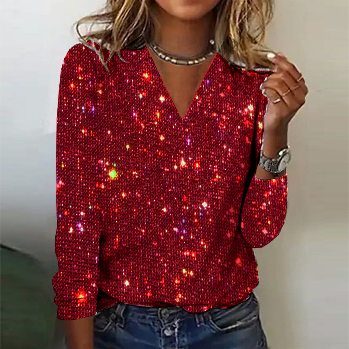 Langarm V Ausschnitt Bluse - Lana
