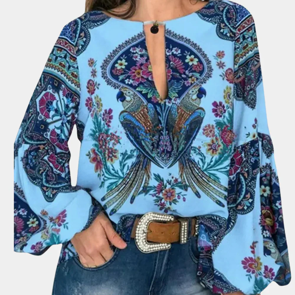 Herbstliche Damenbluse mit Blumenprint – Isabelle
