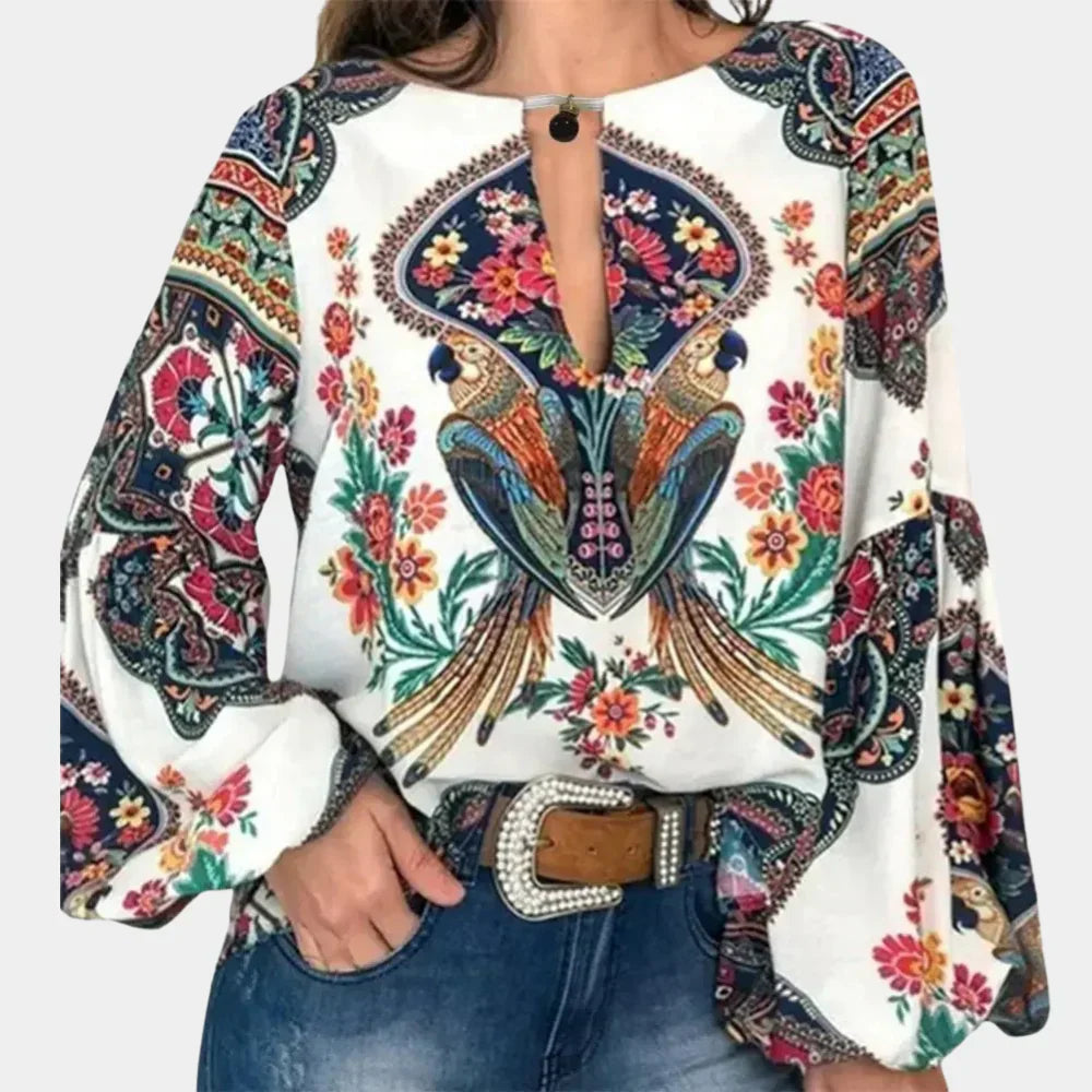 Herbstliche Damenbluse mit Blumenprint – Isabelle