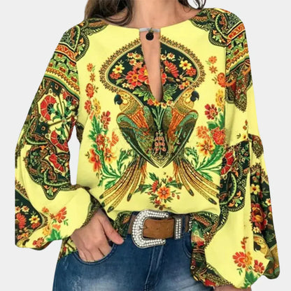 Herbstliche Damenbluse mit Blumenprint – Isabelle
