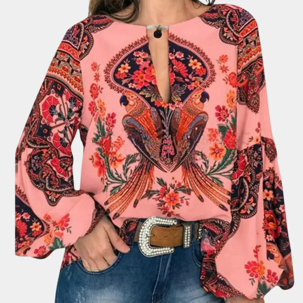 Herbstliche Damenbluse mit Blumenprint – Isabelle