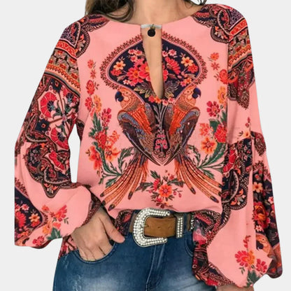 Herbstliche Damenbluse mit Blumenprint – Isabelle